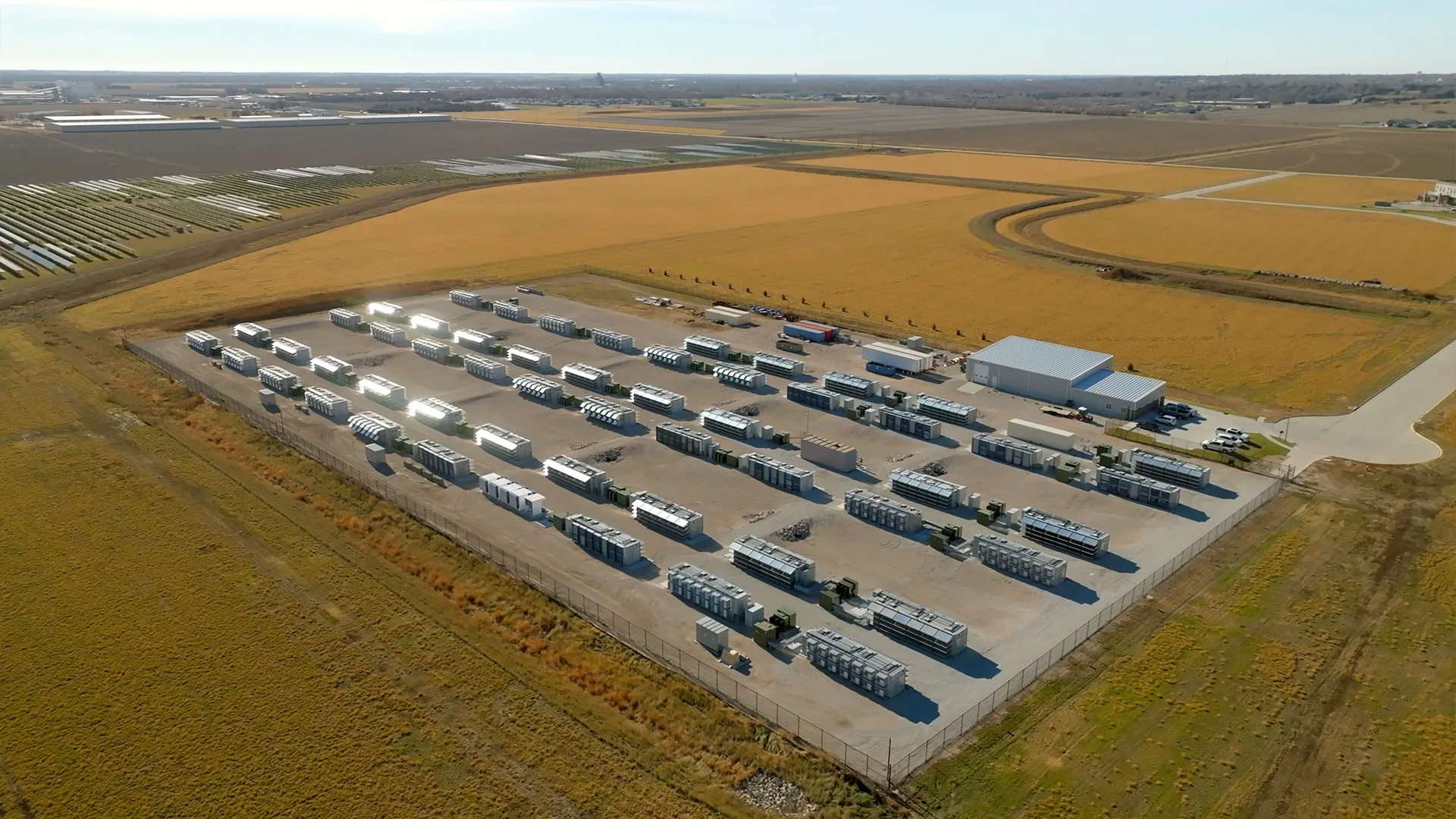 A zoomed out view of a bitcoin mining facility.